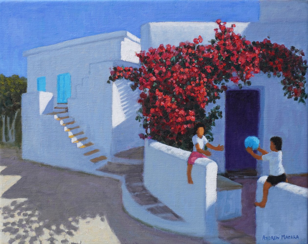 Jogo de bola, Samos, Grécia, 2022 (óleo sobre tela) de Andrew Macara
