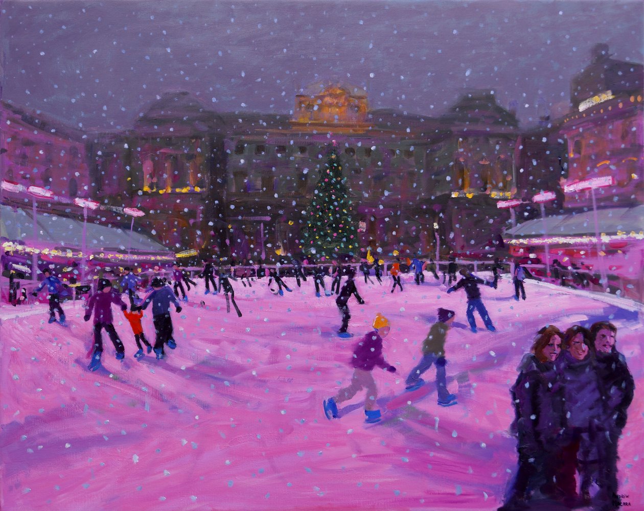 Patinação de Natal, Somerset House with pink lights.2014 de Andrew Macara