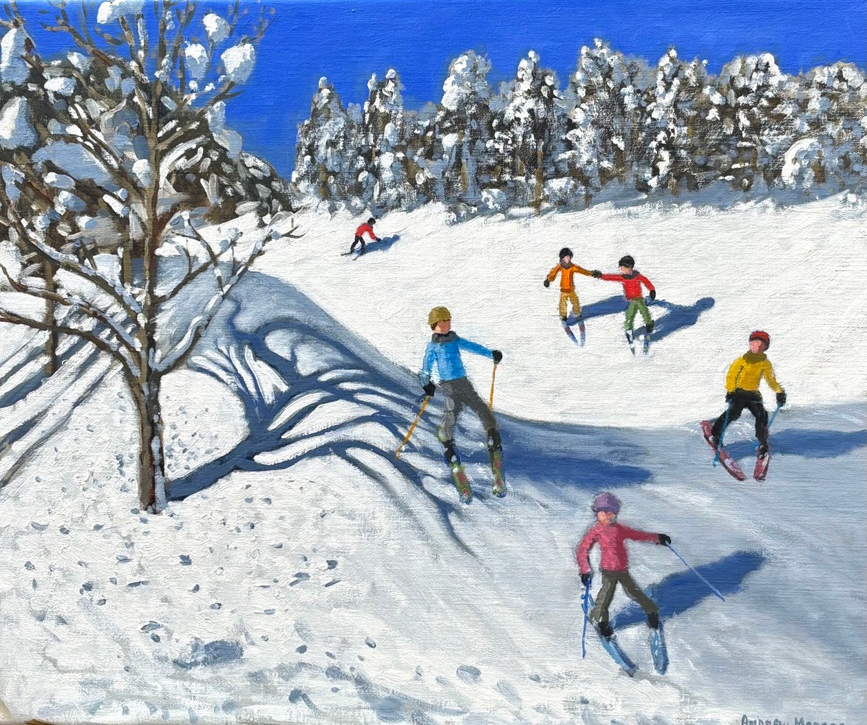 Esqui de Natal em Les Arcs (pintura a óleo) de Andrew Macara