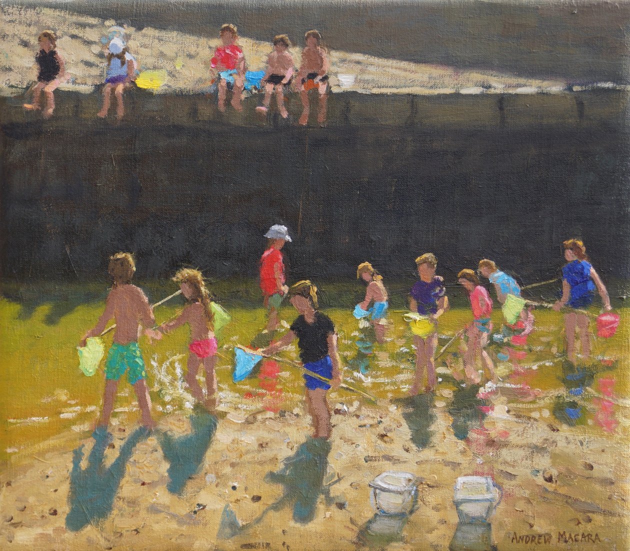 Crabbing in the Harbour,Bude,Cornwall,2018,(óleo sobre tela) de Andrew Macara
