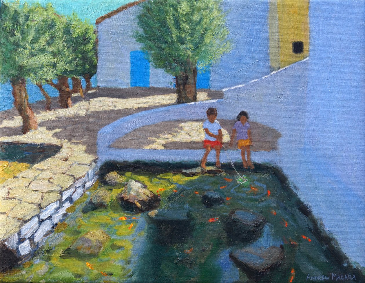 Lago de peixes, Milos,Grécia, 2017,(óleo sobre tela) de Andrew Macara