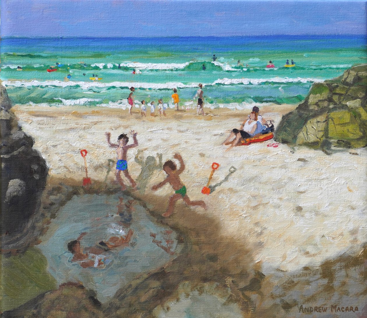 Diversão na piscina do mar, St Ives, 2024 (óleo sobre tela) de Andrew Macara