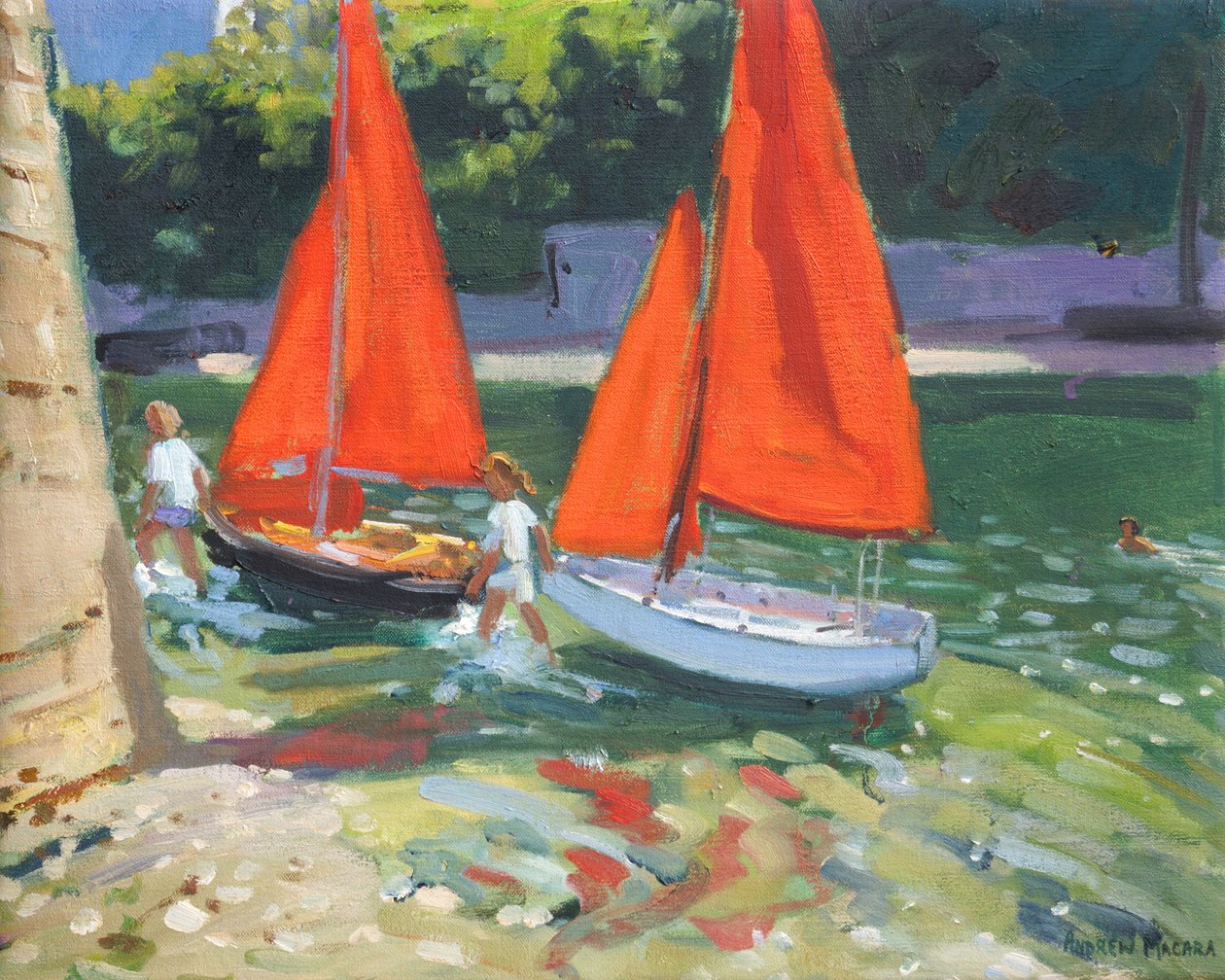 Meninas com barcos a vela Looe, 2014, de Andrew Macara