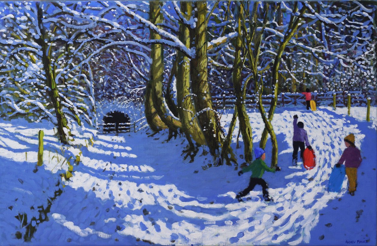 Andando de trenó, Calke Abbey, 2021 (óleo sobre tela) de Andrew Macara