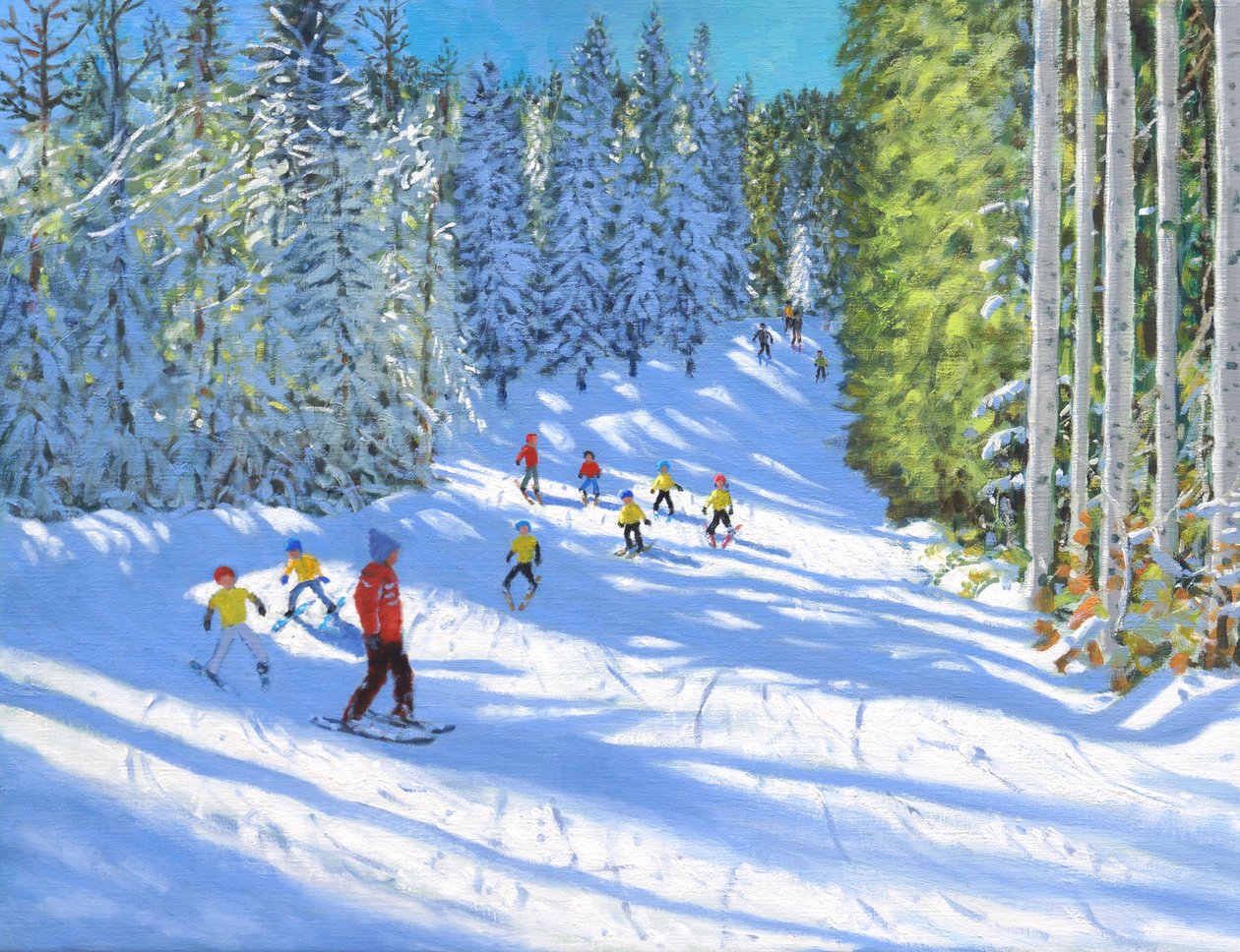 Aula de esqui,Samoens,França,2020,(óleo sobre tela) de Andrew Macara