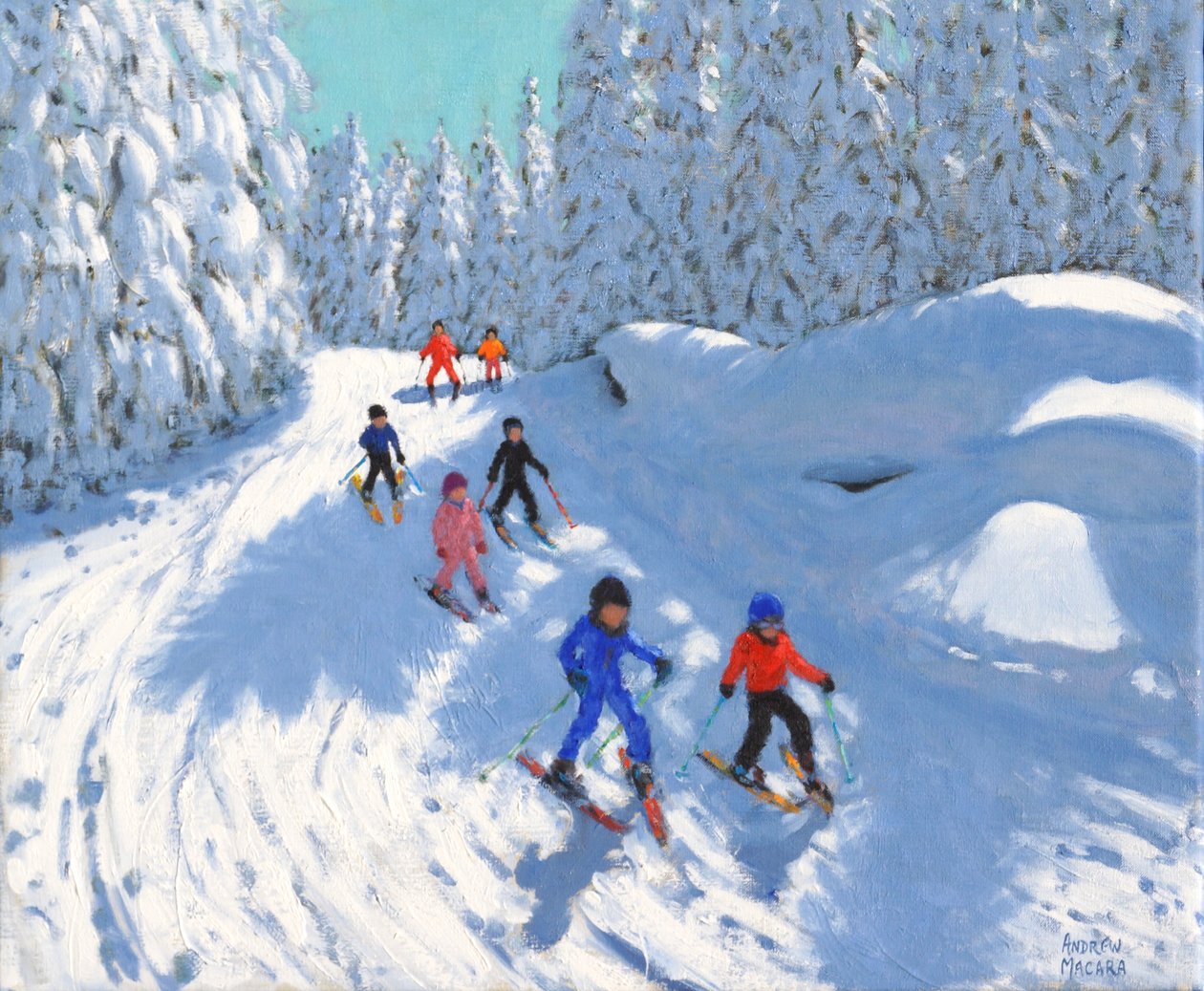 Esquiando pelo trilho ,Courchevel ,2018,(óleo sobre tela) de Andrew Macara