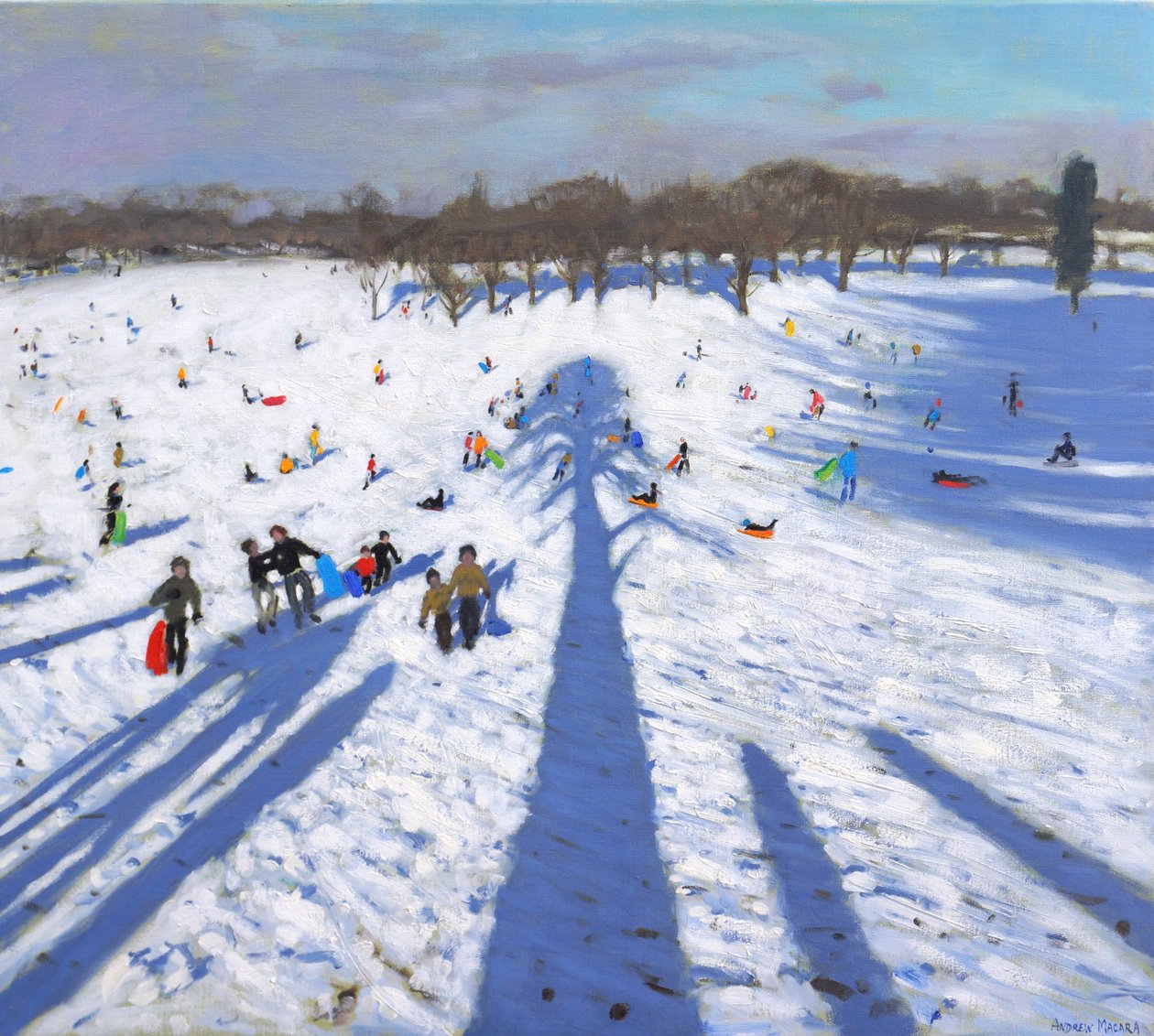 Sledging,Wollaton Park,2017,(óleo sobre tela) de Andrew Macara