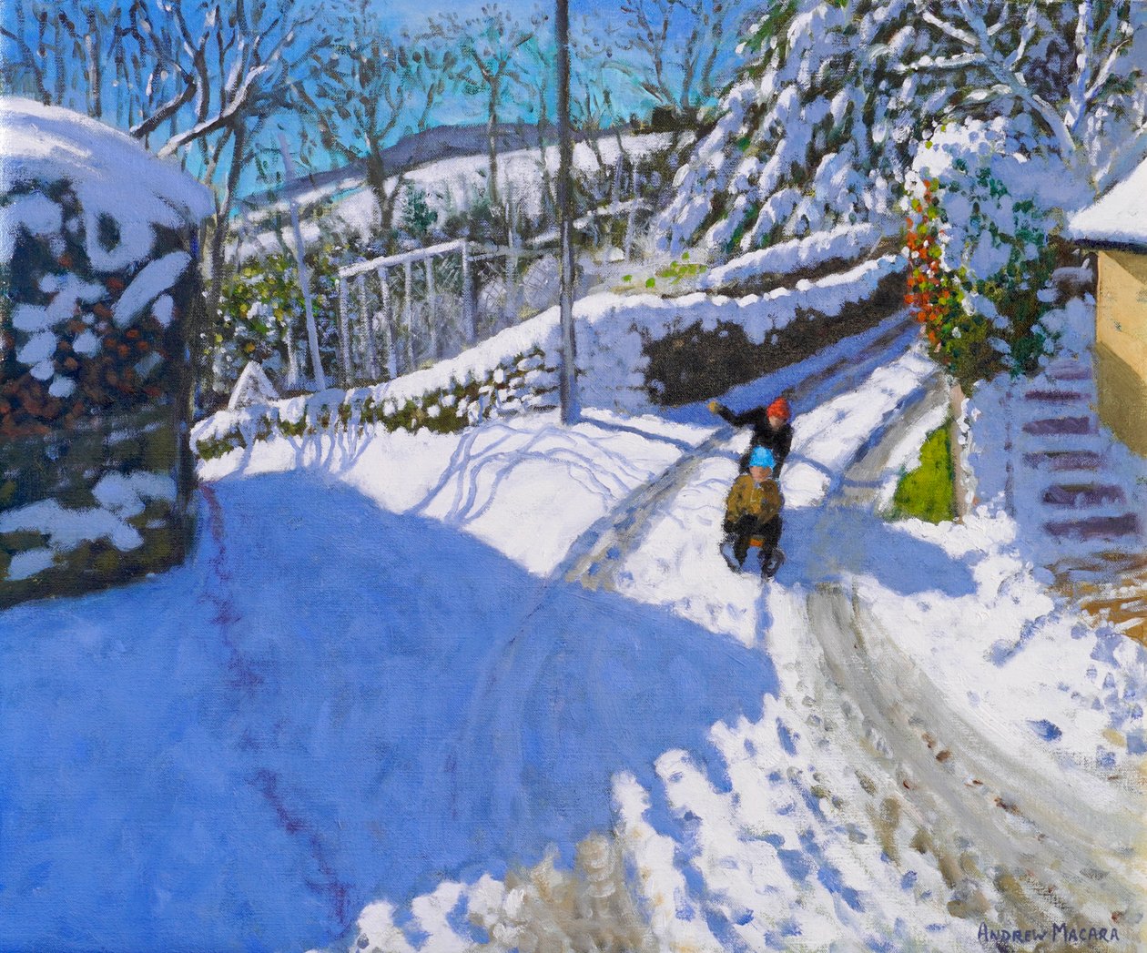 Trenó em Wirksworth, Derbyshire, 2024 (óleo sobre tela) de Andrew Macara