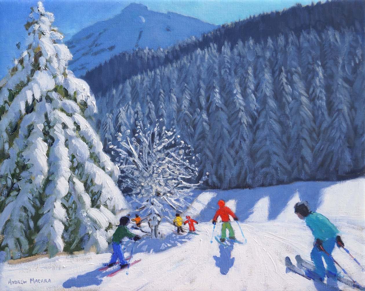 Árvores cobertas de neve, La Clusaz, França, 2015, (óleo sobre tela) de Andrew Macara