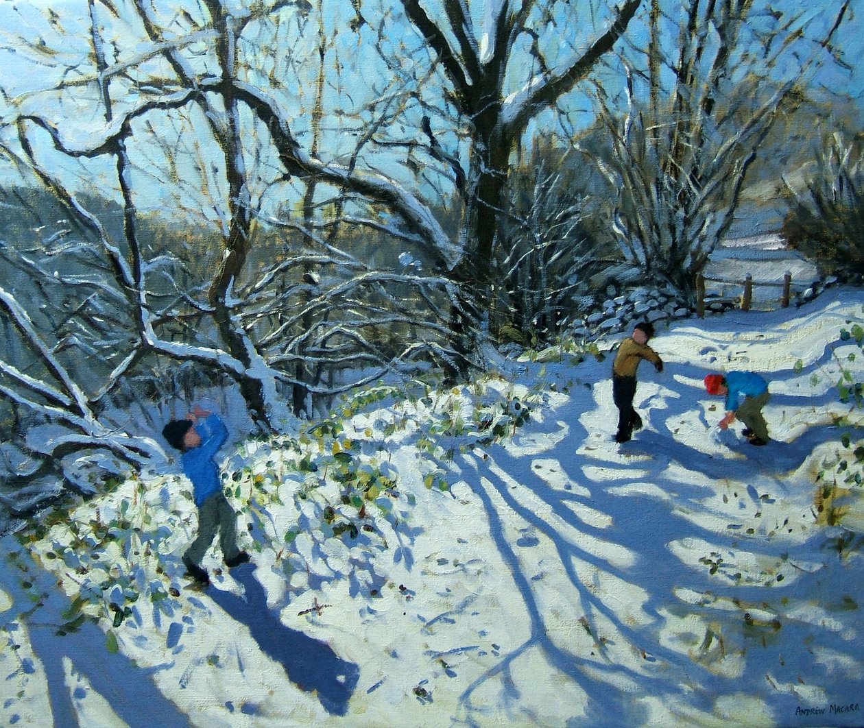 Snowball fight, Derbyshire (óleo sobre tela) de Andrew Macara