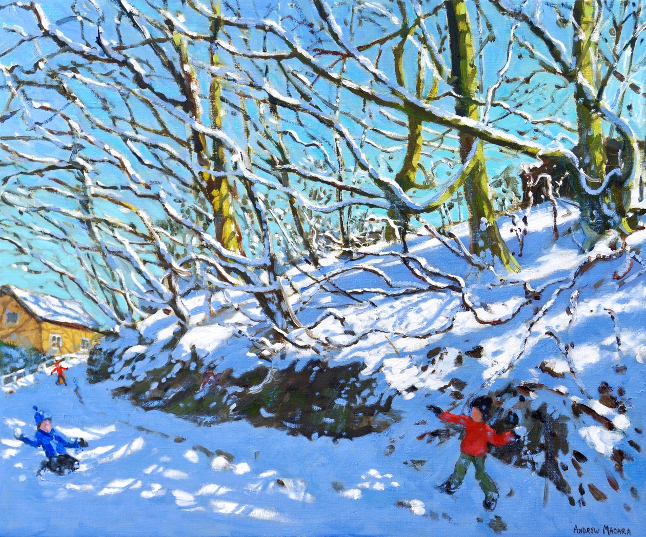 Snowballing,Upper Hulme,Staffordshire, 2020,(óleo sobre tela) de Andrew Macara