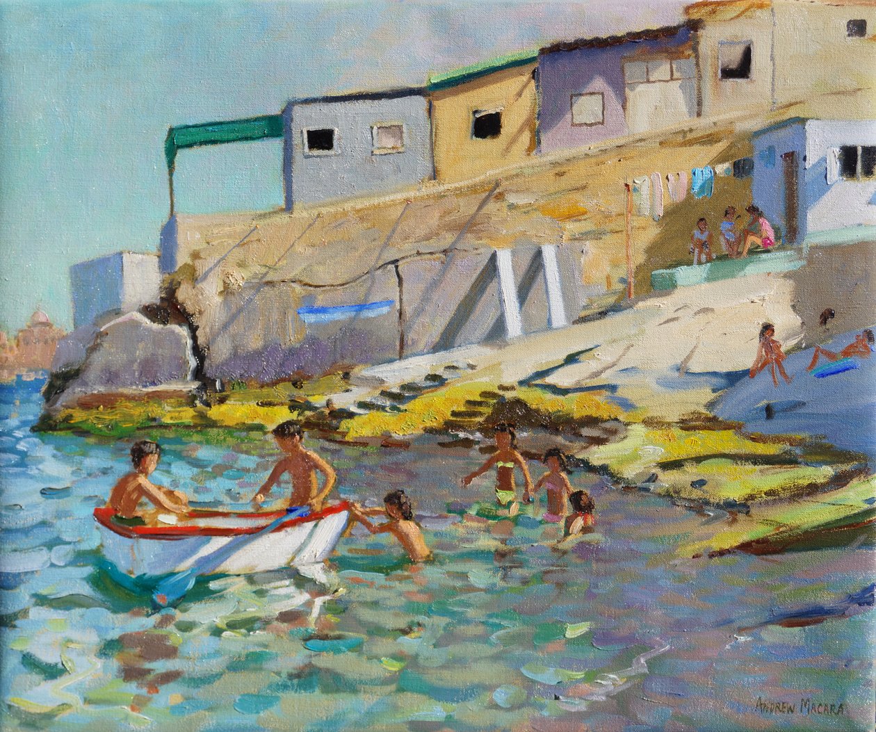 O barco a remo, Valetta, Malta, 2015, (Óleo sobre tela) de Andrew Macara