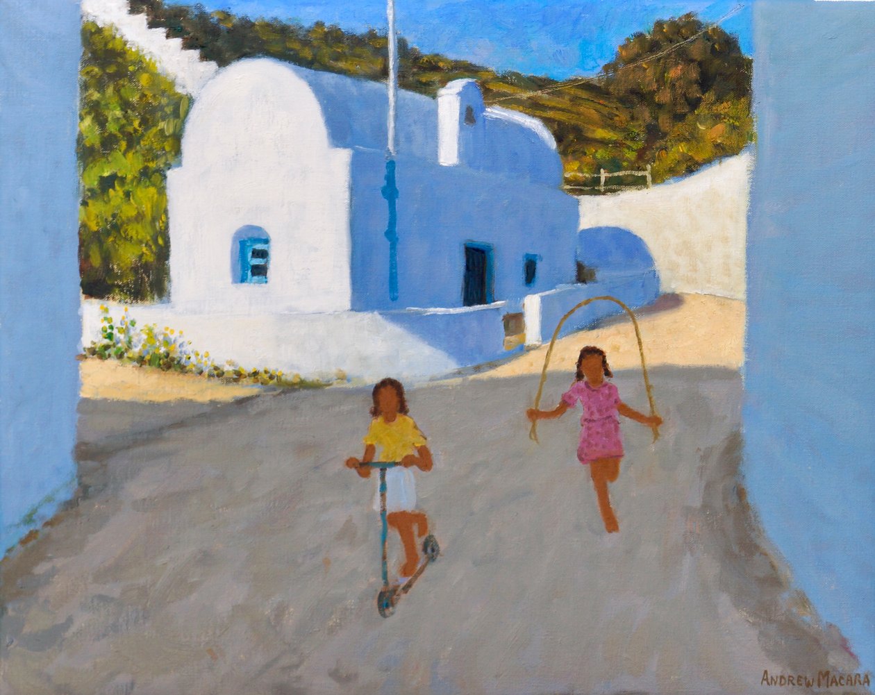 Duas raparigas, Klima, Milos, 2022 (óleo sobre tela) de Andrew Macara