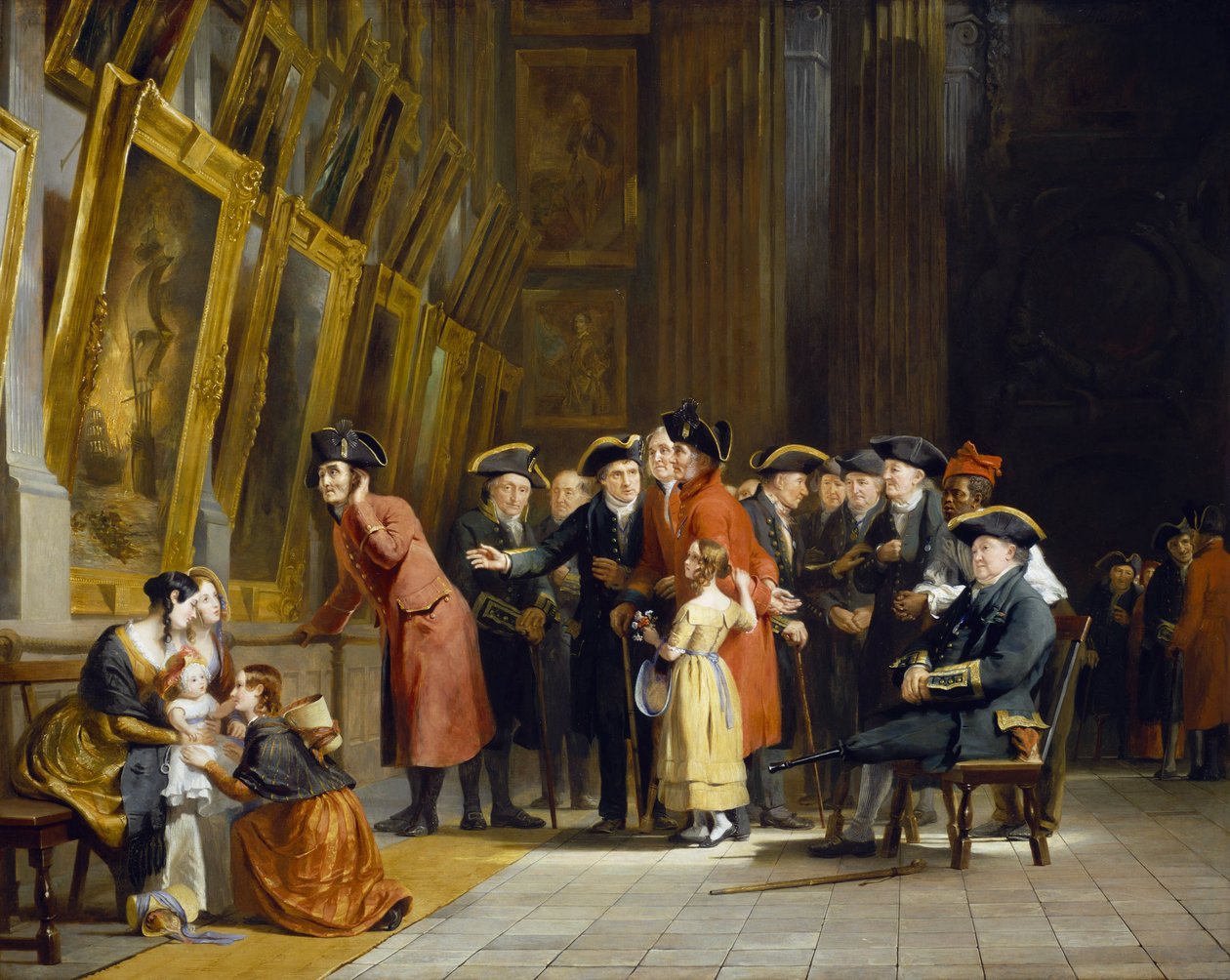 Reunião de veteranos do exército e da marinha britânicos que serviram sob o comando de Horatio Nelson (1758-1805): Residentes de Chelsea (vestidos de vermelho) e do Hospital de Greenwich (vestidos de azul) visitam a galeria de pintura marinha no Hospital d de Andrew Morton
