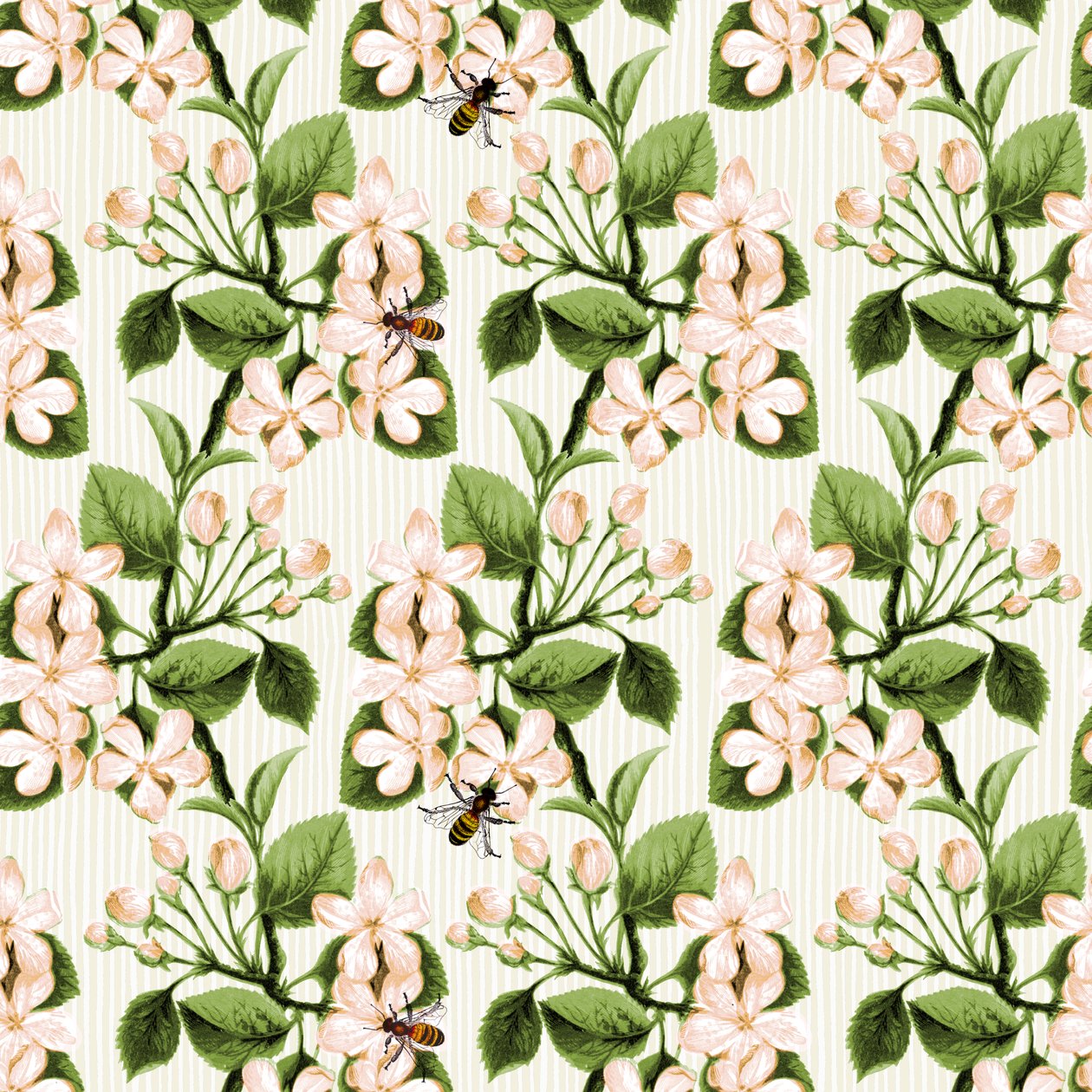 Crab Apple Blossom e Honey Bee, 2017, tinta e digital de Andrew Watson