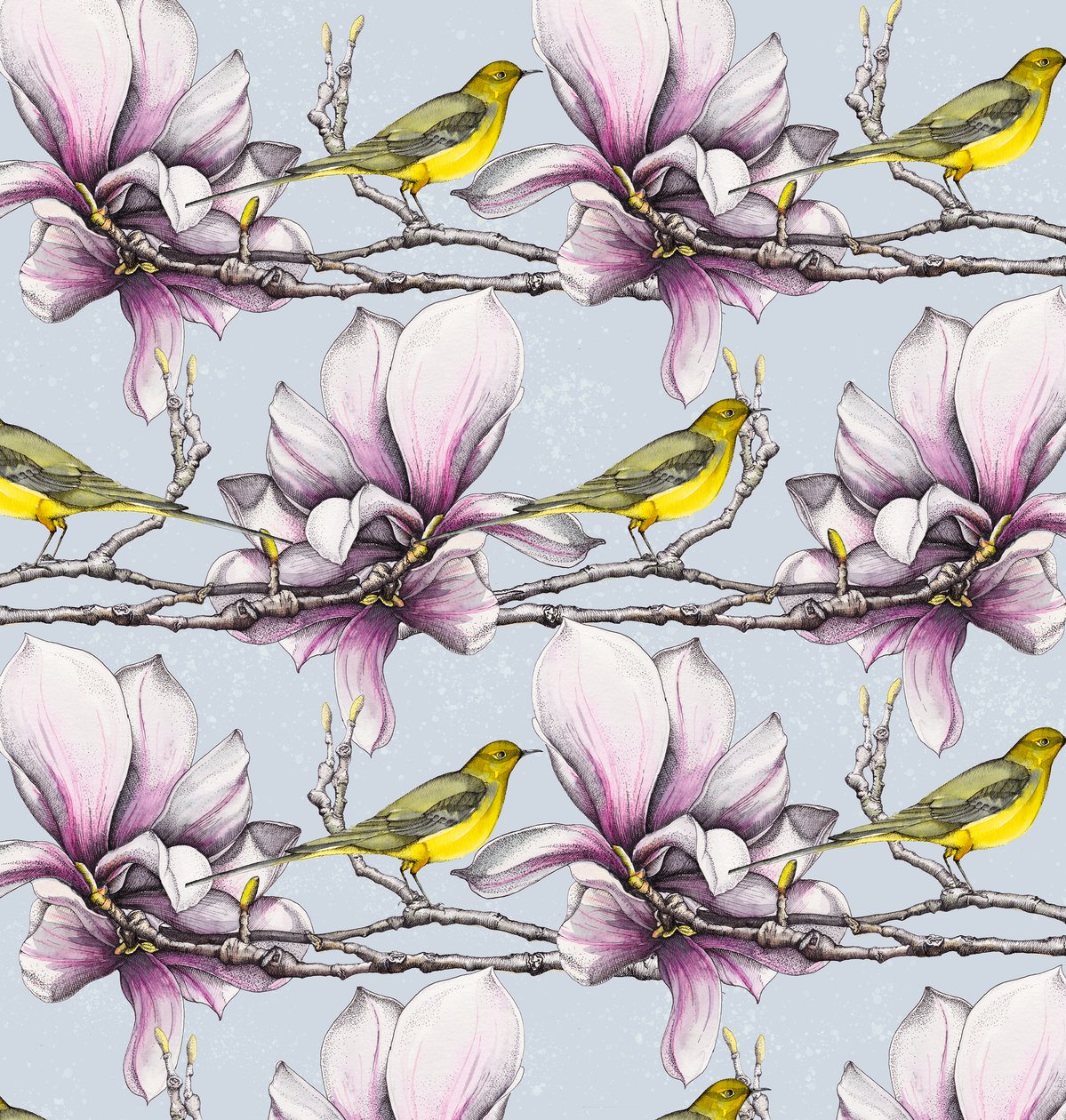 Magnólia e Yellow Wagtails, 2019 (aquarela, caneta) de Andrew Watson