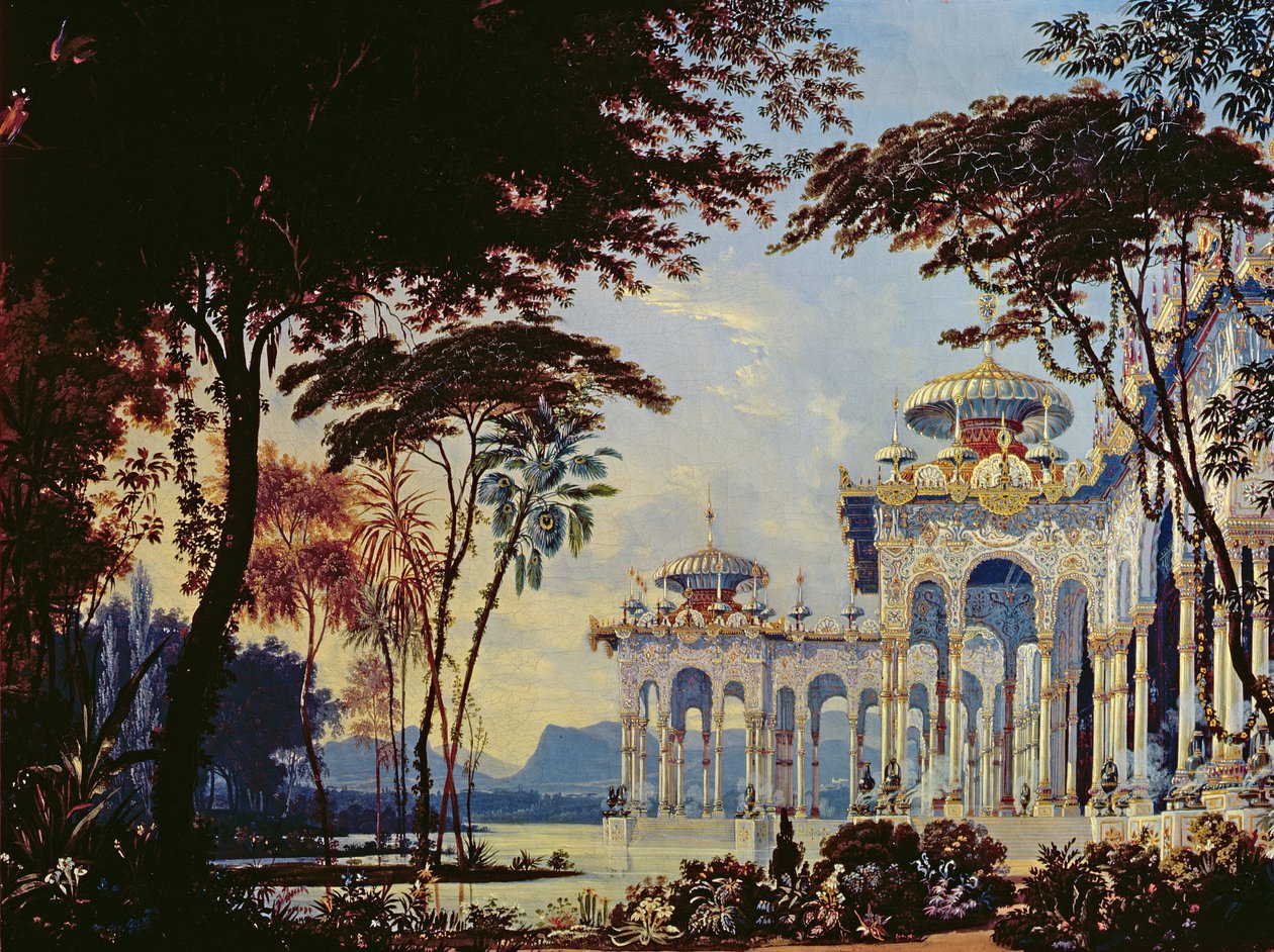 Stage Design para &39;Ruslan e Lyudmila&39; de Glinka, 1842 (wc e guache sobre papel) de Andrey Adamovich Roller