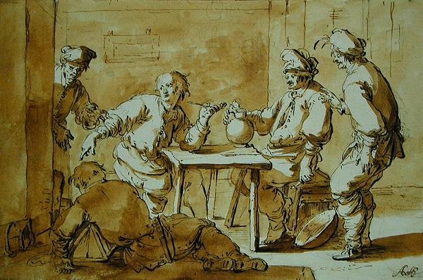 No bar, 1633 (caneta e tinta de lavagem no papel) de Andries Both