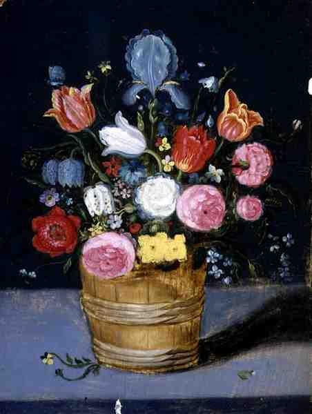 Natureza Morta das Flores em um Tubo de Madeira (óleo sobre painel) de Andries Daniels or Danielsz