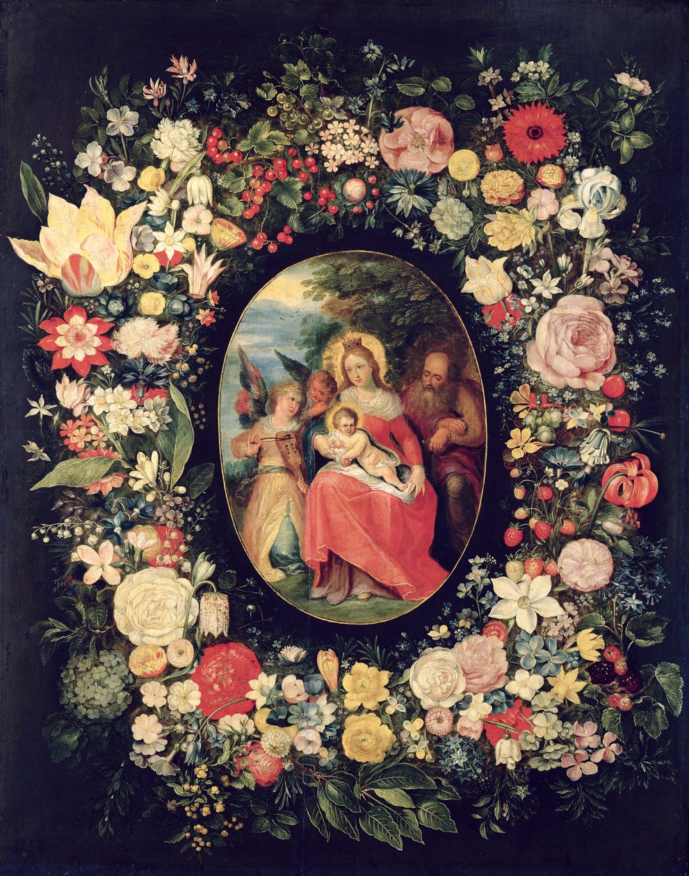 A Sagrada Família Emoldurada por uma guirlanda de flores, de Andries Daniels or Danielsz