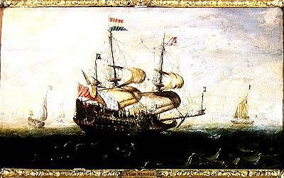 Um navio de guerra holandês de Andries van Eertvelt