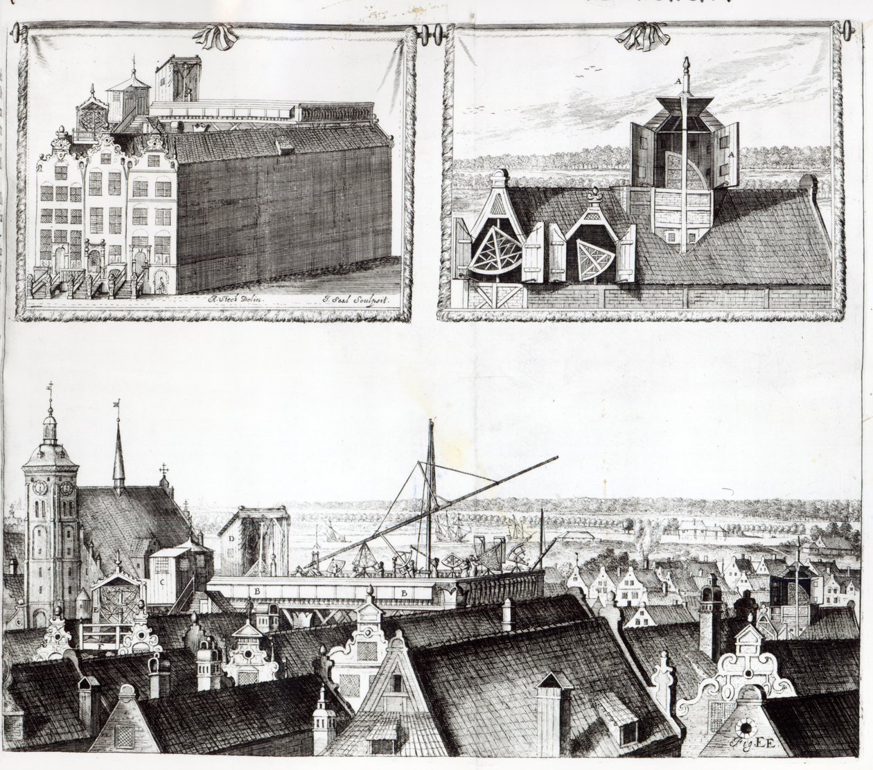 O observatório de Sternenburg, ilustração de "Machina Coelestis" de Johann Hevelius, gravada por Izaak Saal, 1674 de Andrzej Stech