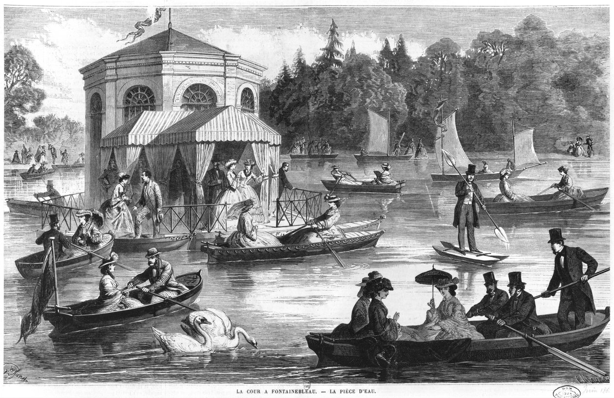 Vista da lagoa da corte em Fontainebleau, gravada por Charles Maurand de Ange Louis Janet