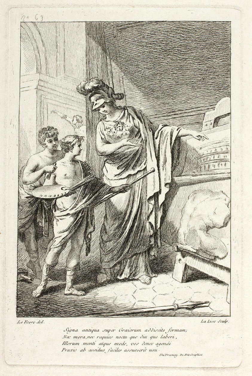 Minerva Teaching a Young Artist, ilustração para o Catálogo historique du Cabinet por Mariette de Ange Laurent de Lalive de Jully