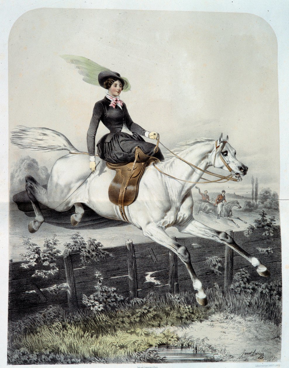 Um Jovem Cavaleiro na Amazônia Saltando uma Litografia Barriere de Ange Louis Jawe Lange (1815-1872) Coleção Particular do Século XIX de Ange Louis Janet