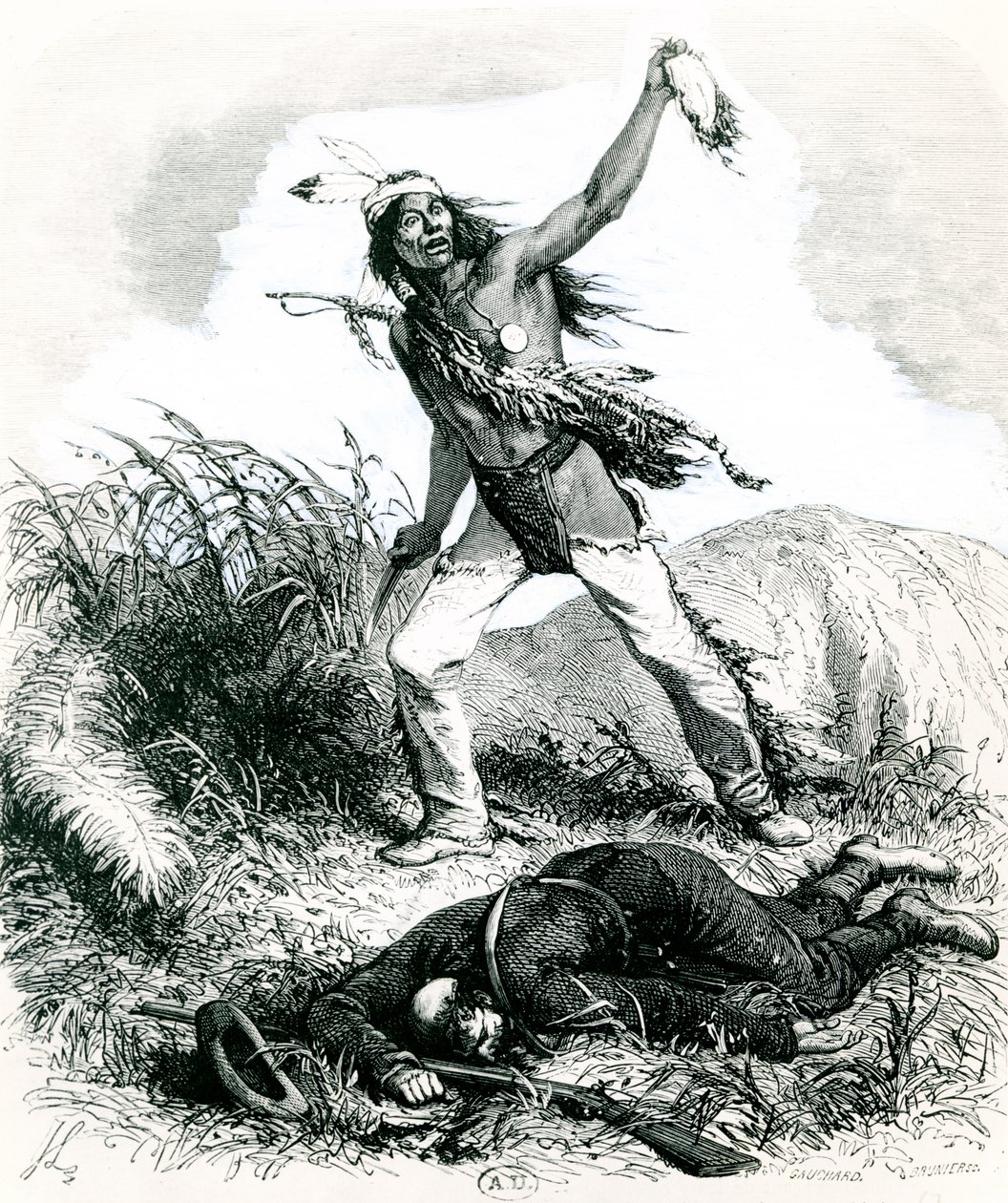 Escalpelamento indiano do inimigo morto, 1867 de Ange Louis 1815 72 after Janet