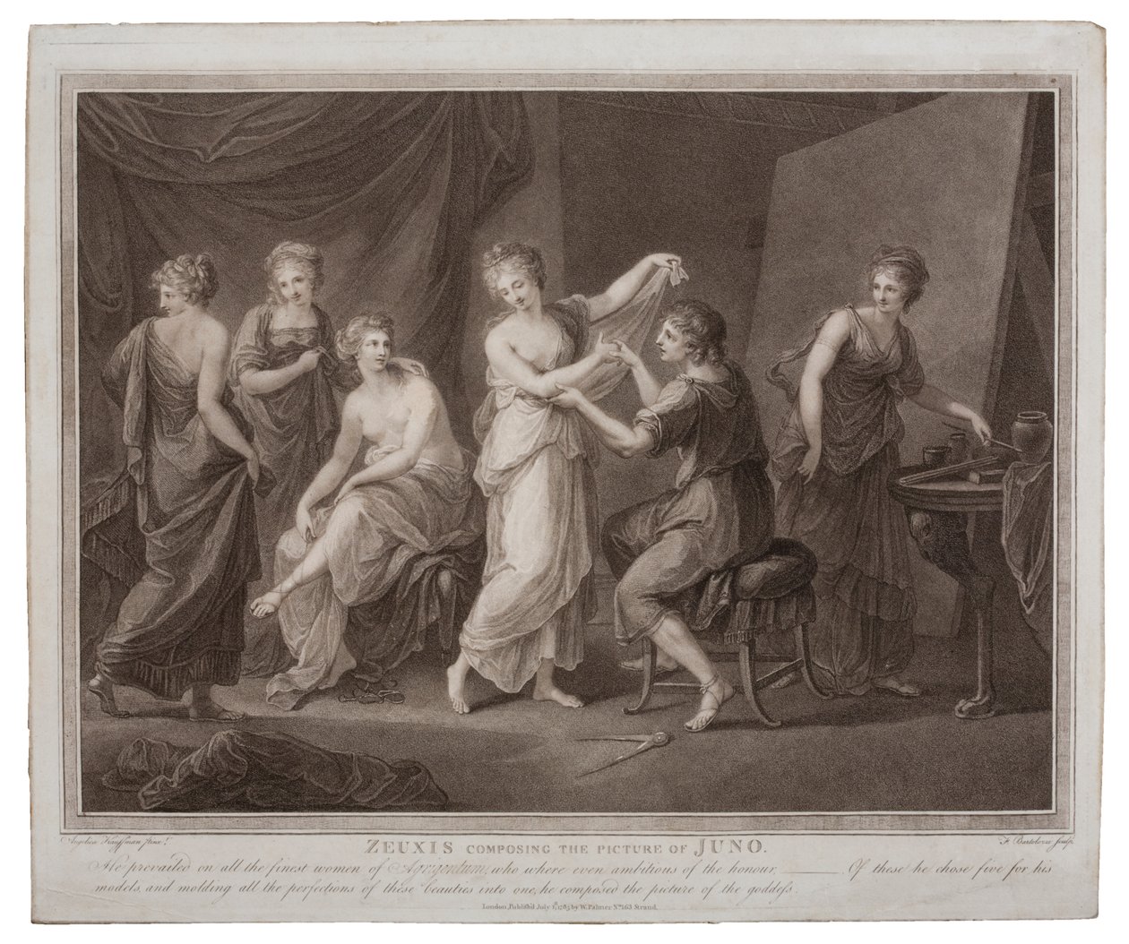 Zeuxis compondo a imagem de Juno por Francesco Bartolozzi (1727-1815), publicado em Londres por W. Palmer, 1785 de Angelica Kauffmann