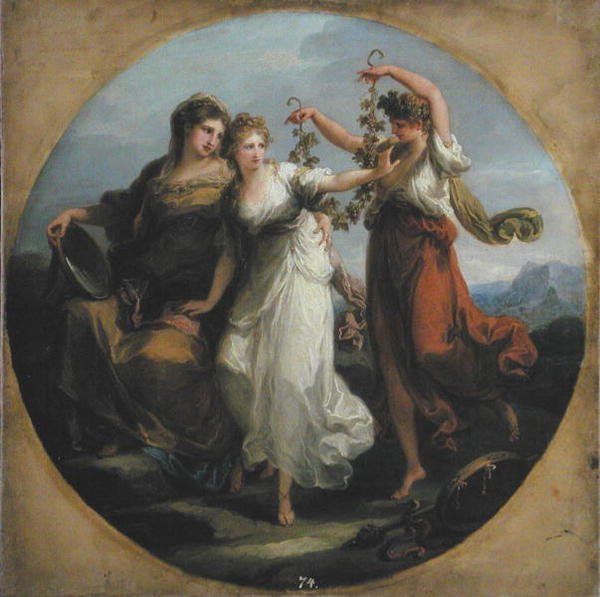 Beleza, apoiado por Prudence, Scorns the Offering of Folly, c.1780 (óleo sobre tela) de Angelica Kauffmann