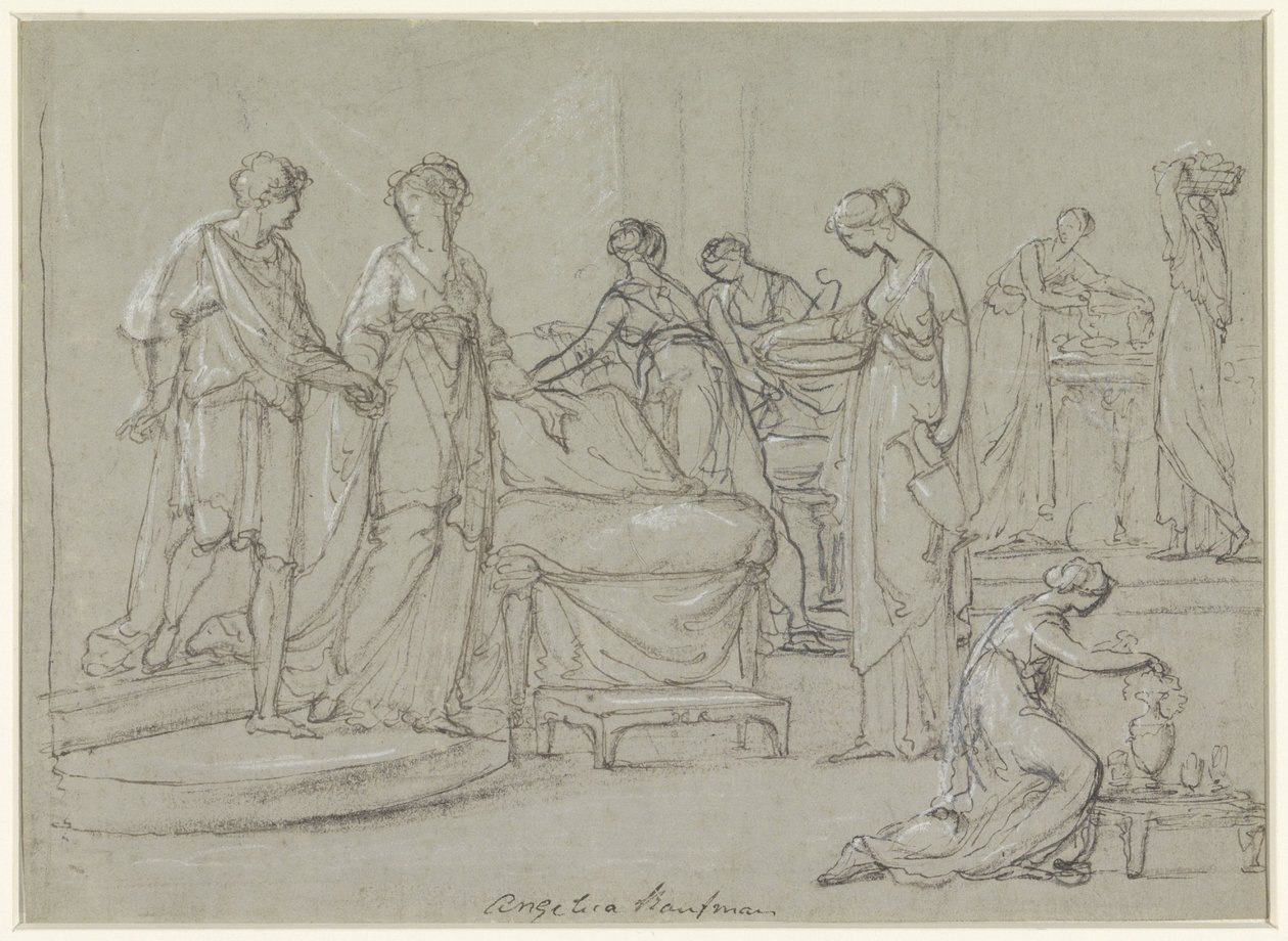 A noiva e o noivo entram num quarto nupcial de Angelica Kauffmann