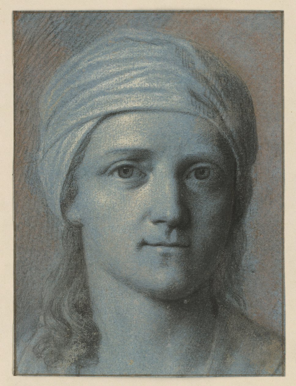 Cabeça de mulher vista de frente, com turbante de Angelica Kauffmann