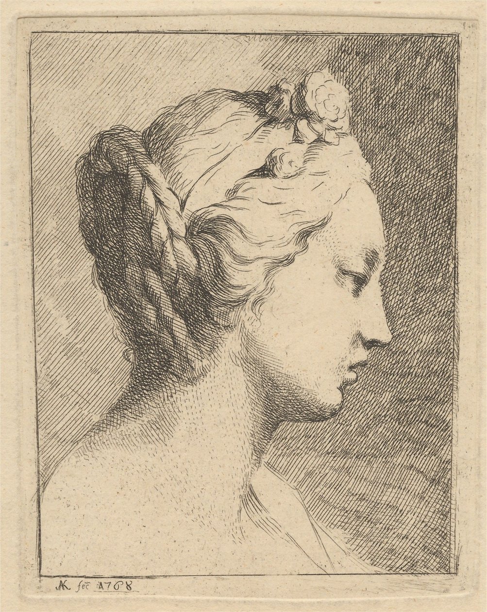 Cabeça de uma jovem mulher de perfil para a direita de Angelica Kauffmann