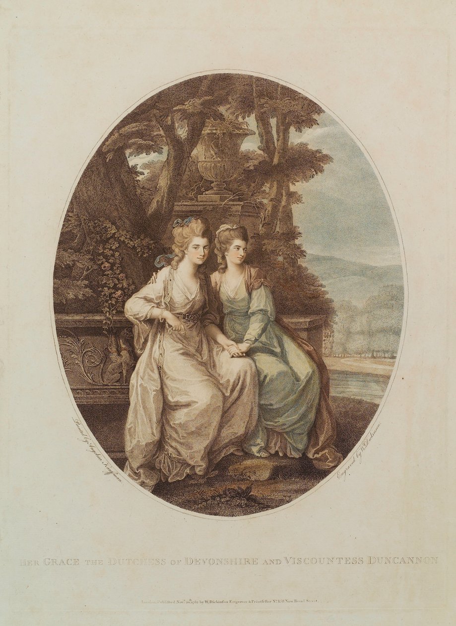 Sua graça, a holandesa de Devonshire e a viscondessa de Duncannon, gravada por W. Dickinson, 1782 de Angelica Kauffmann