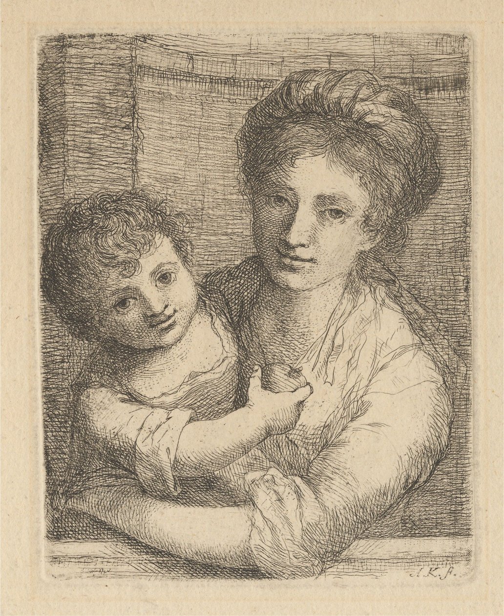Mãe a segurar uma criança com uma maçã de Angelica Kauffmann