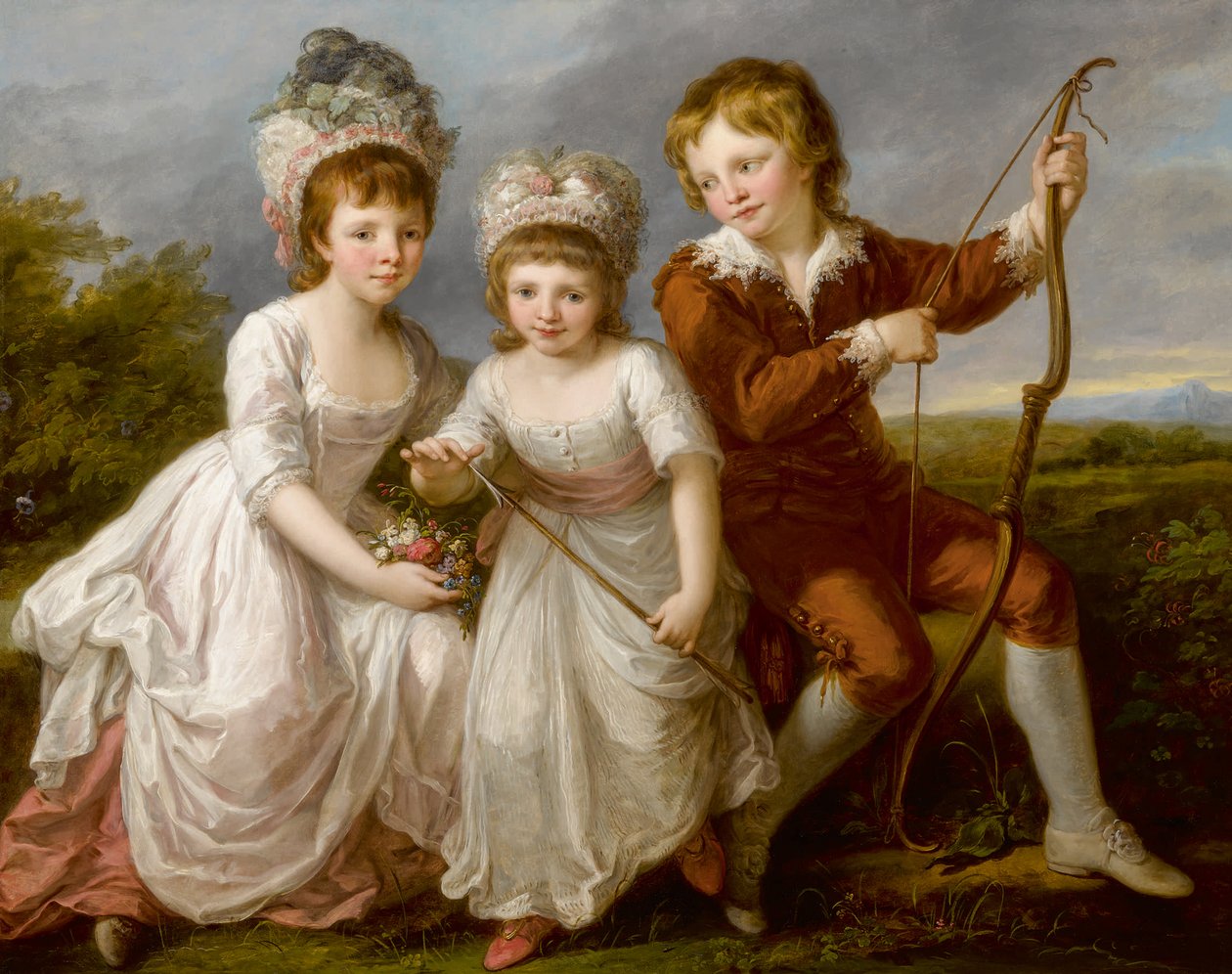 Retrato de Lady Georgiana Spencer, Henrietta Spencer e George Visconde Althorp, c. 1766 de Angelica Kauffmann
