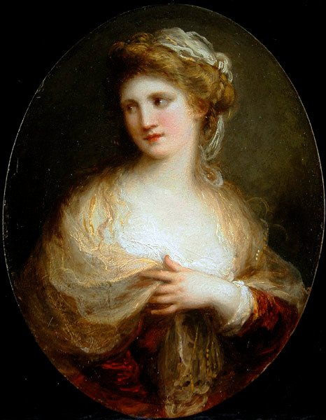 Retrato de uma Senhora usando um Shawl Amarelo (óleo sobre cobre) de Angelica Kauffmann