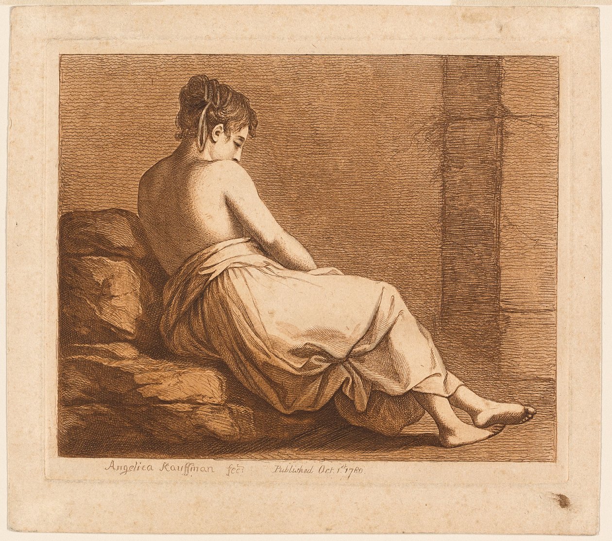 Garota reclinada vista de costas de Angelica Kauffmann