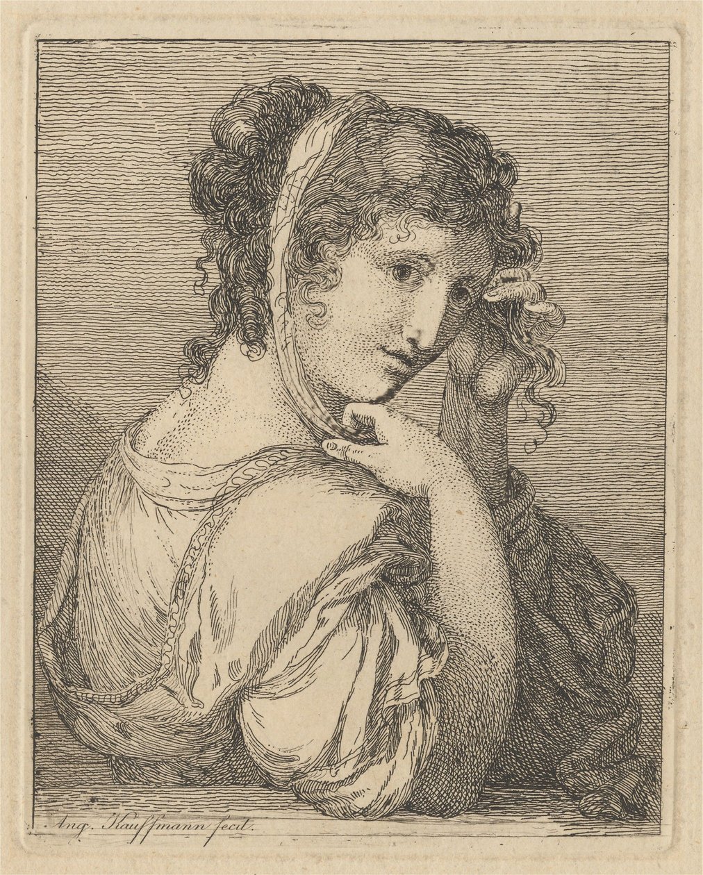 Mulher a ajeitar uma fita no cabelo de Angelica Kauffmann