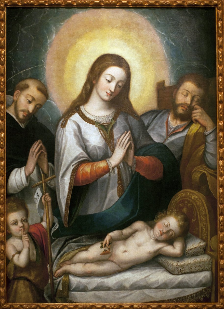 A Sagrada Família com São João Baptista e São Domingos. Pintura de Angelino Medoro (1576-1633), óleo sobre tela de Angelino Medoro