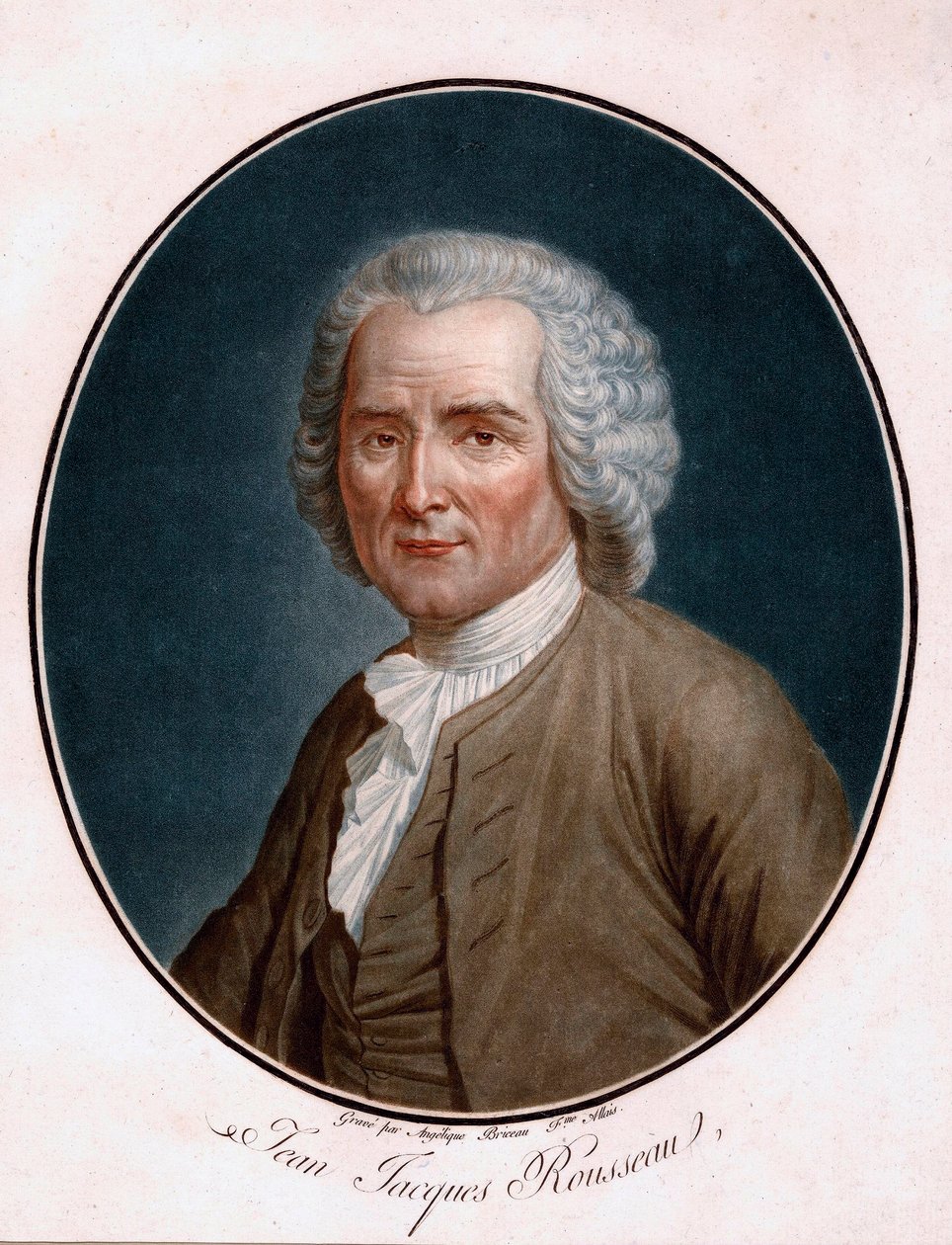 Retrato de Jean Jacques Rousseau (1712-1778) - Retrato de Jean-Jacques Rousseau - Gravado por Angelique Allais (nee Briceau) (século XVIII ativo), água-forte, aquarela 1791 (24,5x21,5cm) - Bibliotheque de Geneve de Angelique (fl.1796 d.1827) Allais