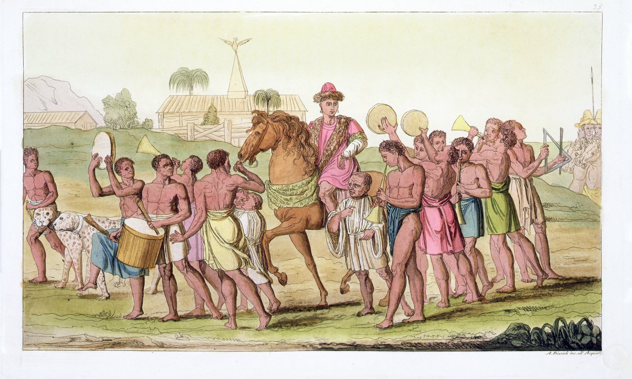 Corallo, Festival do Rei de Benin, placa 38 de &39;Le Costume Ancien et Moderne&39; de Jules Ferrario, publicado c.1820s-30s de Angelo Biasioli