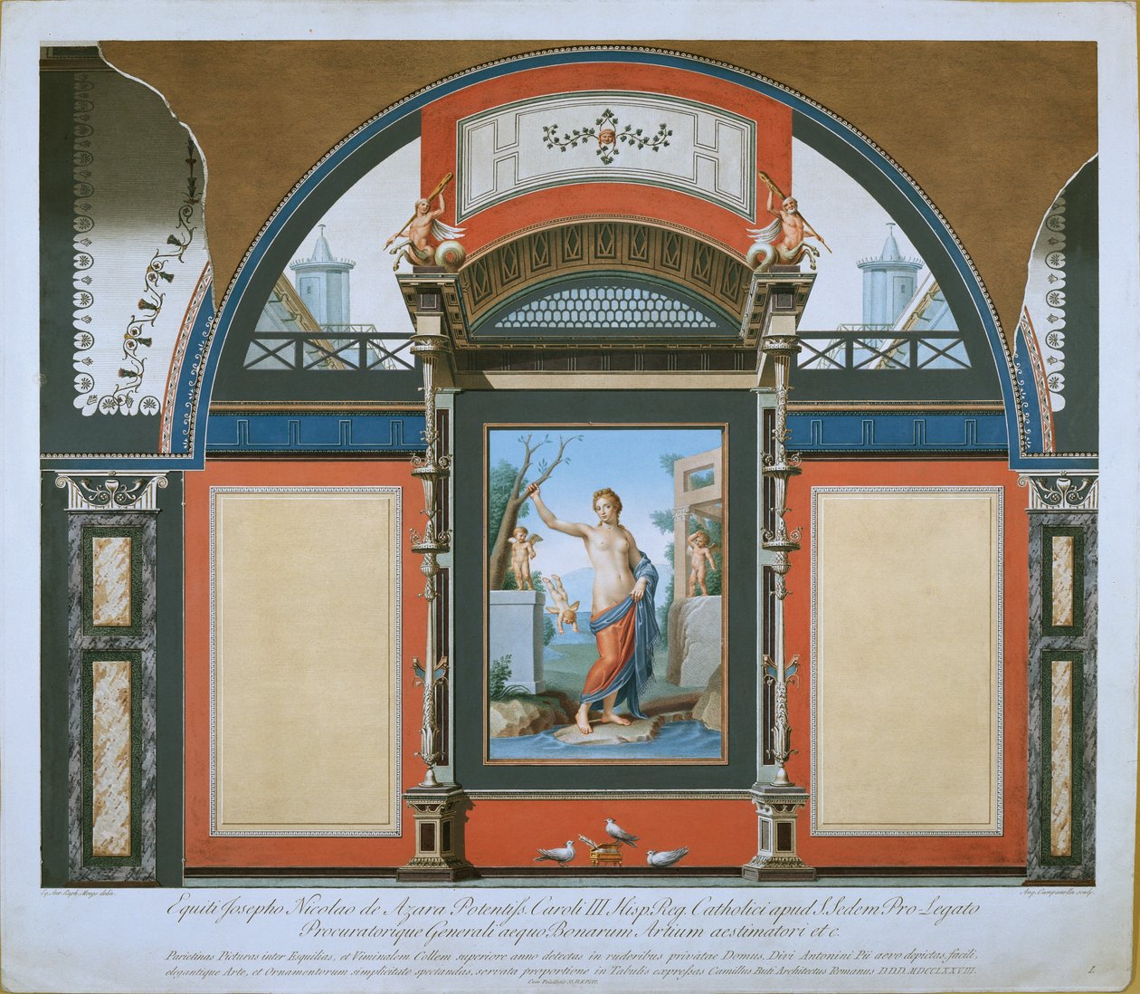 Decoração mural do quarto antigo da Villa Negroni, 1778 de Angelo Campanella
