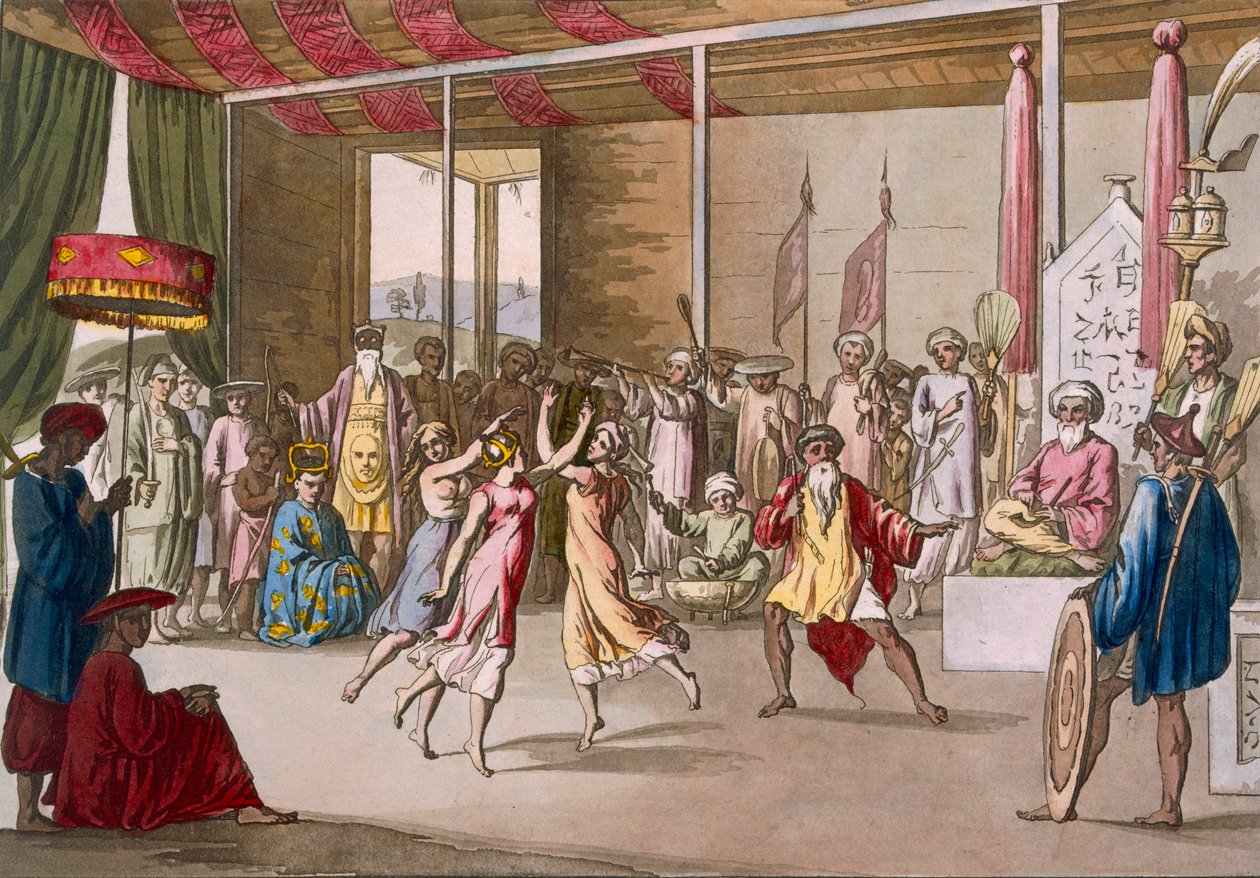 Drama chinês de Cochin, de &39;Costume dei ...&39; de Giulio Ferrario, c.1820s-30s de Angelo Monticelli
