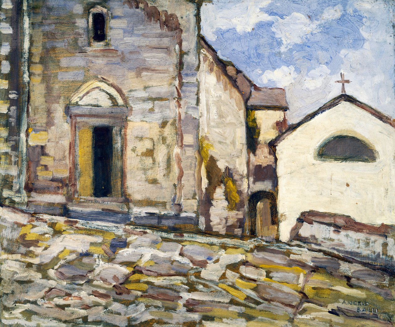 Fachada de uma igreja, por Angelo Balbi (1872-1939). Itália, século XX. de Angelo Balbi