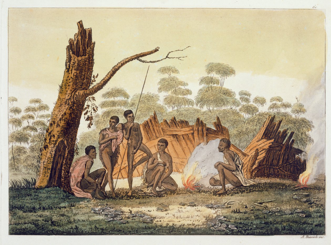 Habitantes de Loro, New Holland, placa 60 de &39;Le Costume Ancien et Moderne&39;, de Jules Ferrario, publicado em c.1820s-30s de Angelo Biasioli