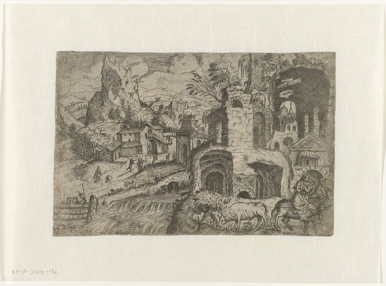 Paisagem com voo para o Egipto de Angelo Falconetto (attributed to)