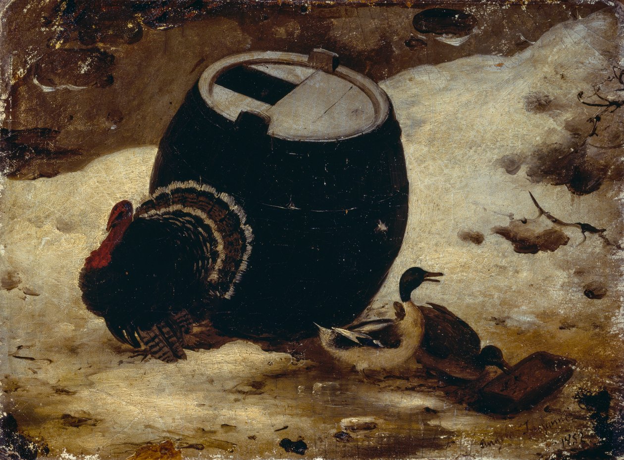 Animais e um barril na neve de Angelo Inganni